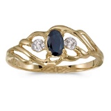 Certified 10k Yellow Gold Oval Sapphire And Diamond Ring