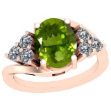 4.10 Ctw I2/I3 Peridot And Diamond 10K Rose Gold Vintage Style Ring
