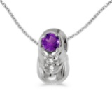 Certified 10k White Gold Round Amethyst Baby Bootie Pendant