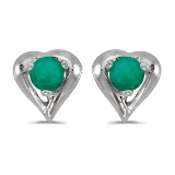 Certified 14k White Gold Round Emerald Heart Earrings