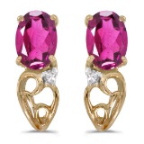 Certified 10k Yellow Gold Oval Pink Topaz And Diamond Earrings 0.87 CTW