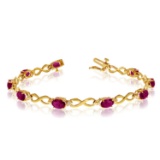 Certified 10K Yellow Gold Oval Ruby and Diamond Bracelet 3.27 CTW