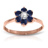 14K Solid Rose Gold Ring withNatural Diamond & Sapphires