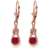 14K Solid Rose Gold Leverback Earrings with Natural rubyes