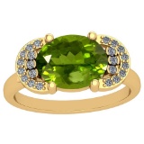 2.85 Ctw I2/I3 Peridot And Diamond 10K Yellow Gold Vintage Style Ring