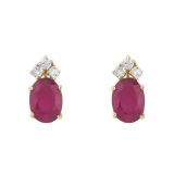 Certified 14k Yellow Gold Ruby And Diamond Oval Earrings 1.32 CTW