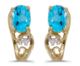 Certified 10k Yellow Gold Oval Blue Topaz And Diamond Earrings 0.81 CTW