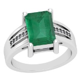 2.46 Ctw VS/SI1 Emerald And Diamond 14K White Gold Vintage Style Ring