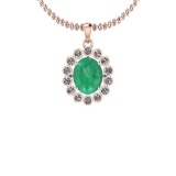 2.69 Ctw VS/SI1 Emerald And Diamond 14K Rose Gold Vintage Style Pendant