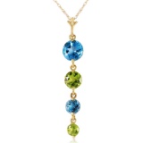 3.9 Carat 14K Solid Gold Grass Is Singing Blue Topaz Peridot Necklace