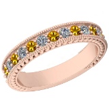 0.83 Ctw VS/SI1 Yellow Sapphire And Diamond 14K Rose Gold Filigree Style Band Ring