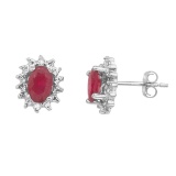 Certified 10k White Gold Ruby and Diamond Earrings