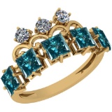 2.50 Ctw I1/I2 Treated Fancy Blue And White Diamond Platinum 14K Yellow Gold Plated Ring