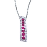 Certified 14k White Gold Ruby and Diamond Stick Pendant