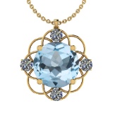 49.66 Ctw I2/I3 Blue Topaz And Diamond 14K Yellow Gold Necklace