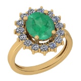 3.28 Ctw VS/SI1 Emerald And Diamond 14K Yellow Gold Vintage Style Ring