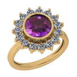 2.87 Ctw I2/I3 Amethyst And Diamond 10K Yellow Gold Vintage Style Ring