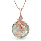14K Solid Rose Gold Necklace withNatural Green Amethyst & Diamond