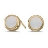 Certified 14k Yellow Gold Round Opal Bezel Stud Earrings