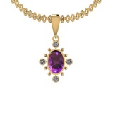 Certified 7.90 Ctw I2/I3 Amethyst And Diamond 14K Yellow Gold Pendant