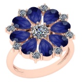 4.96 CtwBlue Sapphire And Diamond I2/I3 10K Rose Gold Vintage Style Ring