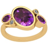 3.07 Ctw Amethyst And Diamond I2/I3 10K Yellow Gold Vintage Style Ring