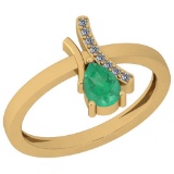0.54 Ctw Emerald And Diamond I2/I3 14K Yellow Gold Vintage Style Ring