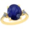 3.96 CtwBlue Sapphire And Diamond I2/I3 10K Yellow Gold Vintage Style Ring