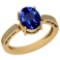 Certified 4.07 Ctw VS/SI1 Tanzanite And Diamond 14K Yellow Gold Vintage Style Ring