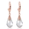 14K Solid Rose Gold Leverback Earrings with White Topaz