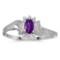 Certified 10k White Gold Oval Amethyst And Diamond Satin Finish Ring