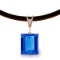 14K Solid Rose Gold & Leather Necklace withDiamond & Blue Topaz