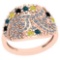 0.90 Ctw SI2/I1 Treated Fancy Blue ,Black,Yellow And White Diamond 14K Rose Gold Ring