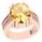 4.19 Ctw I2/I3 Citrine And Diamond 10K Rose Gold Victorian Style Ring