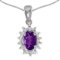 Certified 14k White Gold Oval Amethyst And Diamond Pendant