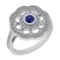 1.09 Ctw VS/SI1 Blue Sapphire And Diamond 14K White Gold Engagement Halo Ring