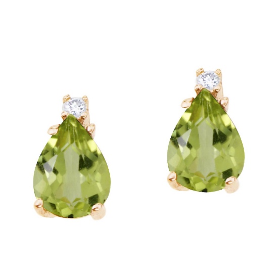 Certified 14k Yellow Gold Pear Shaped Peridot and Diamond Earrings 2.26 CTW