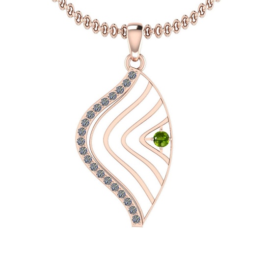 0.18 Ctw VS/SI1 Peridot And Diamond 10K Rose Gold Necklace