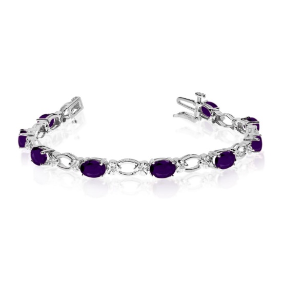 Certified 14k White Gold Natural Amethyst And Diamond Tennis Bracelet 4.92 CTW