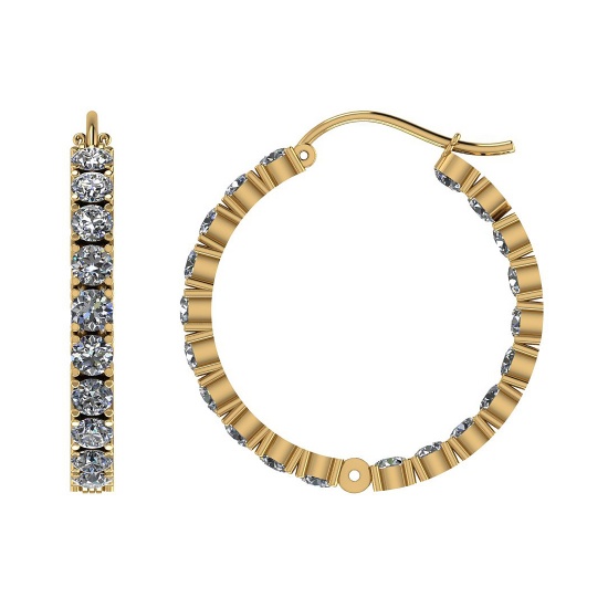 11.20 Ctw I2/I3 Diamond 10k Yellow Gold Hoop Earrings