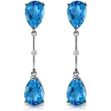 7.01 CTW 14K Solid White Gold Diamond Blue Topaz Dangling Earrings