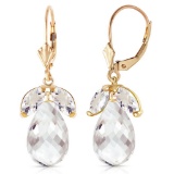 14.4 Carat 14K Solid Gold Leverback Earrings Natural White Topaz