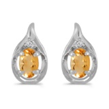 Certified 14k White Gold Oval Citrine And Diamond Earrings 0.64 CTW