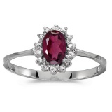 Certified 10k White Gold Oval Rhodolite Garnet And Diamond Ring