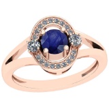 0.74 Ctw Blue Sapphire And Diamond I2/I3 14K Rose Gold Vintage Style Ring