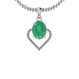 1.40 Ctw I2/I3 Emerald And Diamond 14K White Gold Necklace