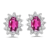 Certified 14k White Gold Oval Pink Topaz And Diamond Earrings