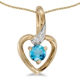 Certified 10k Yellow Gold Round Blue Topaz And Diamond Heart Pendant