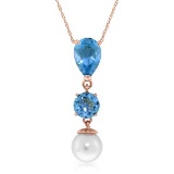 5.25 CTW 14K Solid Rose Gold Necklace Blue Topaz pearl