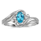 Certified 10k White Gold Oval Blue Topaz And Diamond Ring